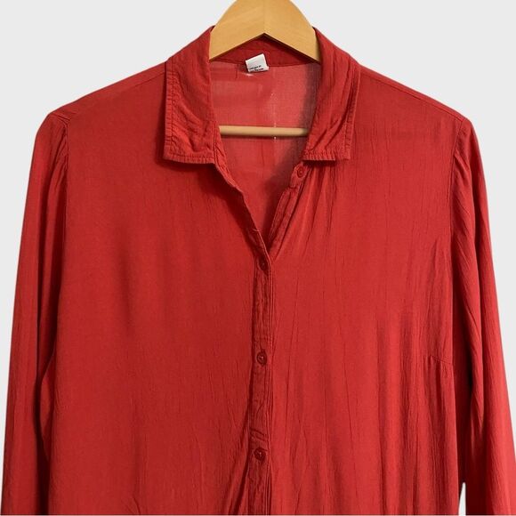 Old Navy Button Front Midi Shirt Dress Size L Crepe Seamed Waist Long Sleeves - Picture 4 of 15